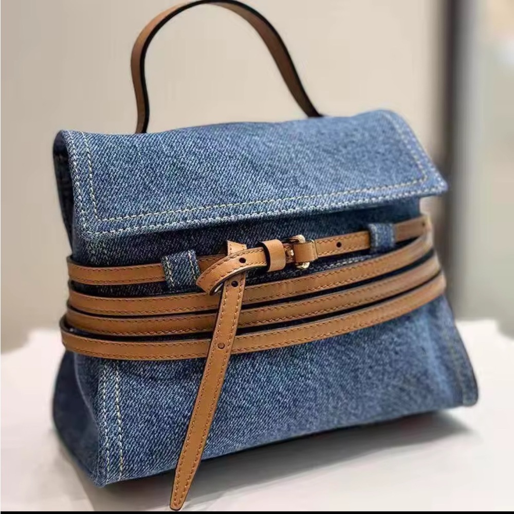 Brand new Stylish Denim and Tan Leather Women's Bag
